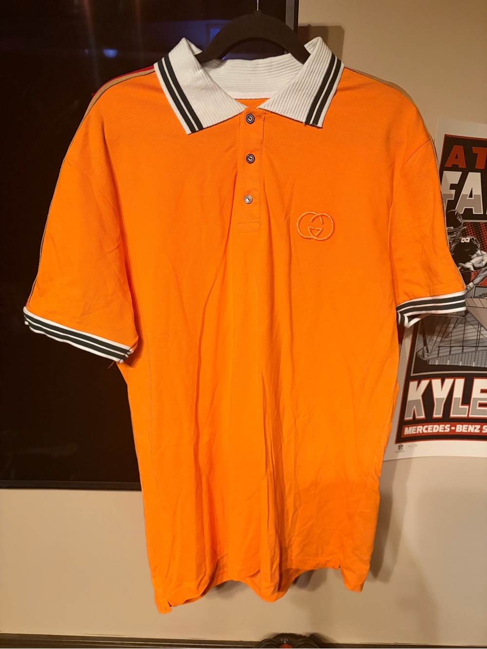 Gucci Bright Orange Short Sleeve Polo with Striped Contrast Collar
